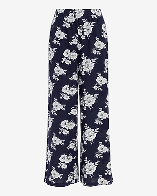 High Waisted Linen-Blend Floral Pull On Wide Leg Pant