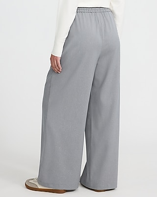Metallic Striped High Waisted Drawstring Elastic Waist Wide Leg Pant