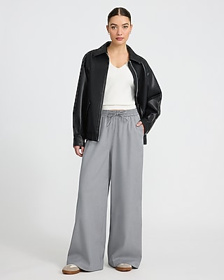 Metallic Striped High Waisted Drawstring Elastic Waist Wide Leg Pant