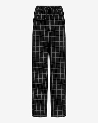 Lightweight Plaid Wide Leg Pull On Pant