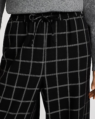 Lightweight Plaid Wide Leg Pull On Pant