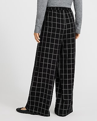Lightweight Plaid Wide Leg Pull On Pant