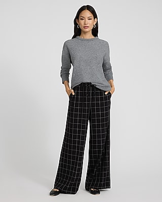 Lightweight Plaid Wide Leg Pull On Pant