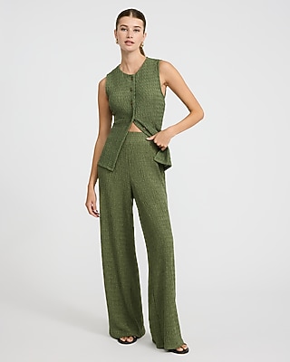 Textured Knit High Waisted Pull On Pant