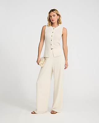 Textured Knit High Waisted Pull On Pant