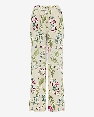 Linen-Blend Floral High Waisted Pull On Wide Leg Pant