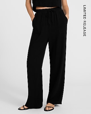 Linen-blend High Waisted Pull On Wide Leg Pant
