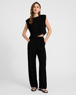 Linen-Blend High Waisted Pull On Wide Leg Pant