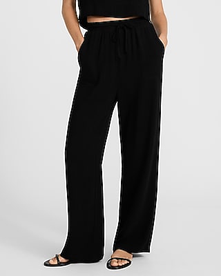 Linen-Blend High Waisted Pull On Wide Leg Pant