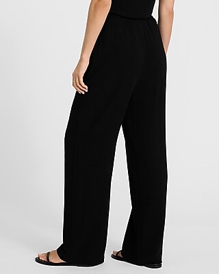 Linen-Blend High Waisted Pull On Wide Leg Pant