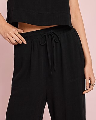 Linen-Blend High Waisted Pull On Wide Leg Pant