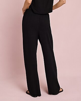 Linen-Blend High Waisted Pull On Wide Leg Pant