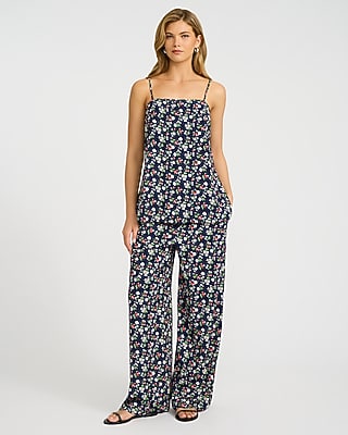 Floral High Waisted Drawstring Pull On Wide Leg Pant