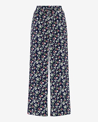 Floral High Waisted Drawstring Pull On Wide Leg Pant | Express