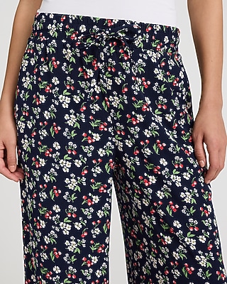 Floral High Waisted Drawstring Pull On Wide Leg Pant