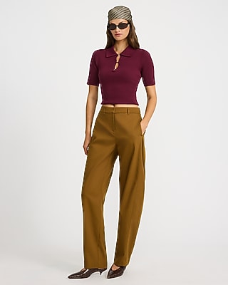 Cotton Canvas High Waisted Barrel Pant