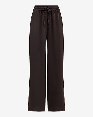 Satin High Waisted Pull On Wide Leg Trouser