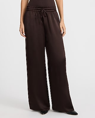 Satin High Waisted Pull On Wide Leg Trouser