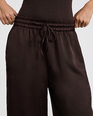 Satin High Waisted Pull On Wide Leg Trouser