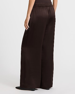 Satin High Waisted Pull On Wide Leg Trouser