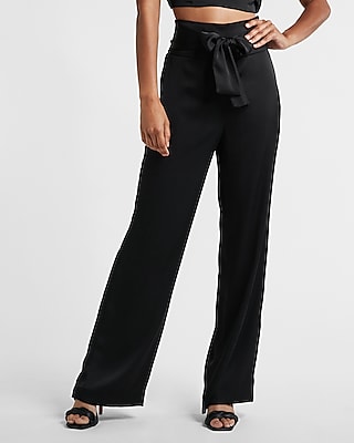  ShoSho Womens Paperbag Waist Slim Fit Pants Tie-Front High  Rise Trousers