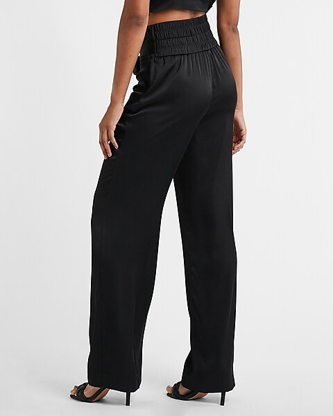 Super High Waisted Satin Tie Front Trouser Pant