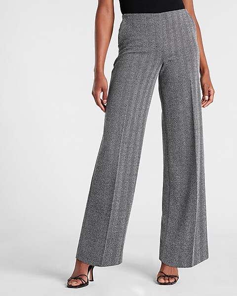 Women's High-Rise Regular Fit Tapered Ankle Knit Pants - A New Day™ Gray  Herringbone S