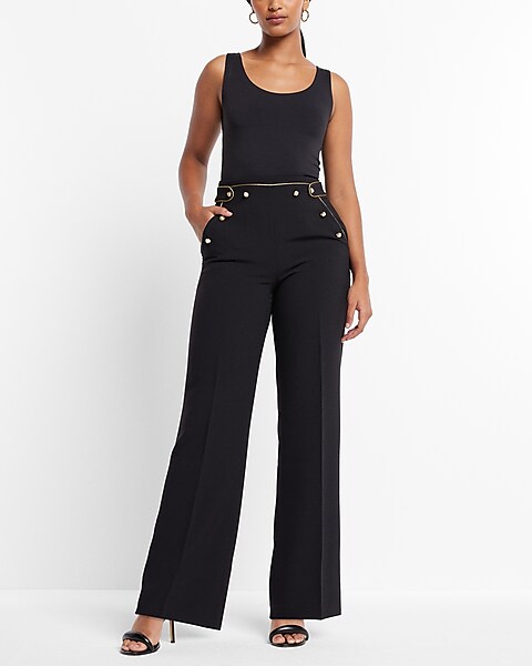 Express, Super High Waisted Novelty Button Trouser Pant in Pitch Black