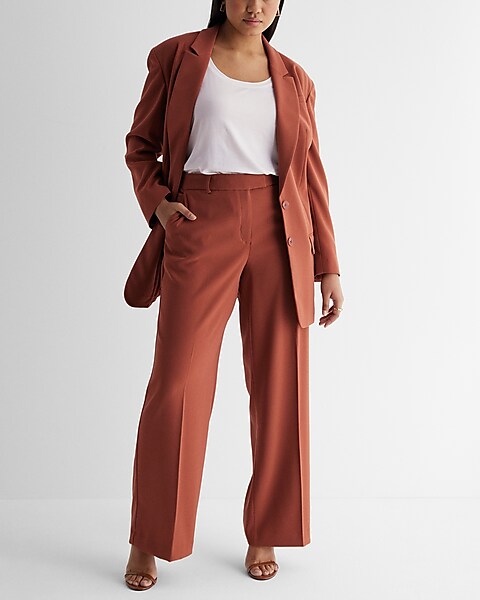 Express- Editor Mid Rise Relaxed Trouser Pant - Lipstick Red 2073