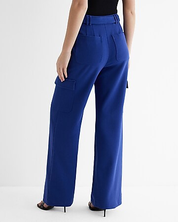 Embossed Wide Leg Track Trousers - Navy Blue, Women's Trousers & Yoga  Pants