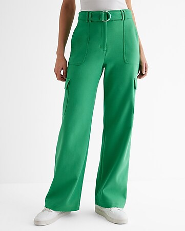 Express High Waisted Faux Leather Wide Leg Palazzo Cargo Pant Green Women's  Short