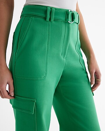 Express High Waisted Faux Leather Wide Leg Palazzo Cargo Pant Green Women's  Short