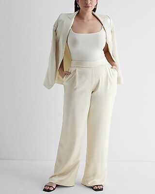 High Waisted Satin Pleated Trouser Pant