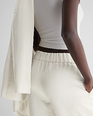 High Waisted Satin Pleated Trouser Pant