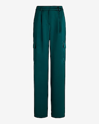 High Waisted Satin Cargo Trouser Pant