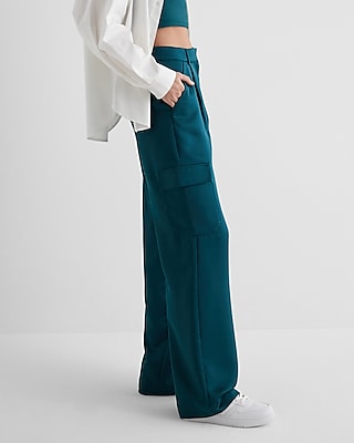 High Waisted Satin Cargo Trouser Pant