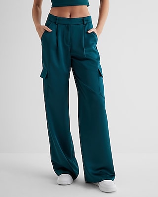 High Waisted Satin Cargo Trouser Pant