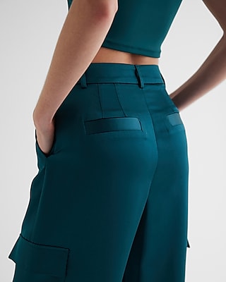 High Waisted Satin Cargo Trouser Pant