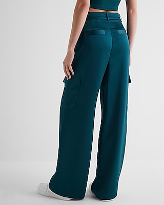 High Waisted Satin Cargo Trouser Pant