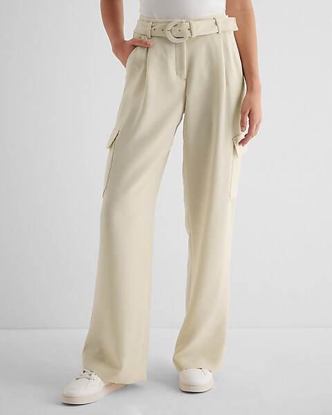 BELTED TAPERED PANTS - Light khaki