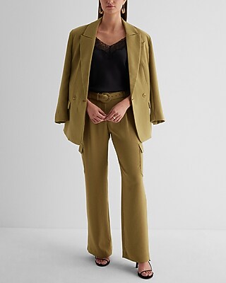 High Waisted Pleated Belted Utility Trouser Pant