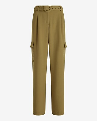 High Waisted Pleated Belted Utility Trouser Pant