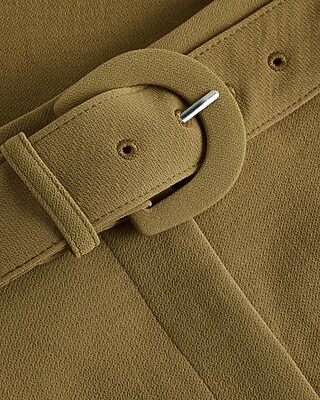 High Waisted Pleated Belted Utility Trouser Pant