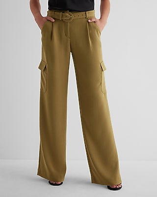High Waisted Pleated Belted Utility Trouser Pant
