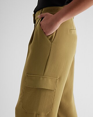 High Waisted Pleated Belted Utility Trouser Pant