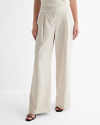 Super High Waisted Satin Side Button Belt Wide Leg Pant