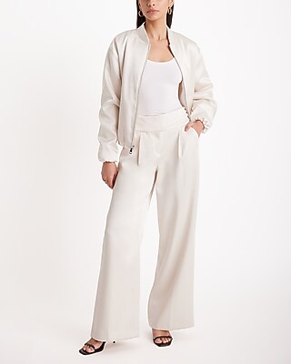Super High Waisted Satin Side Button Belt Wide Leg Pant | Express