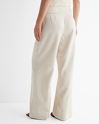 Super High Waisted Satin Side Button Belt Wide Leg Pant | Express