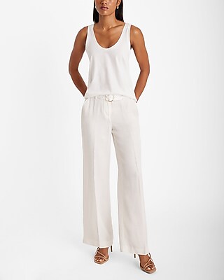 Editor Mid Rise Linen-Blend Belted Trouser Pant