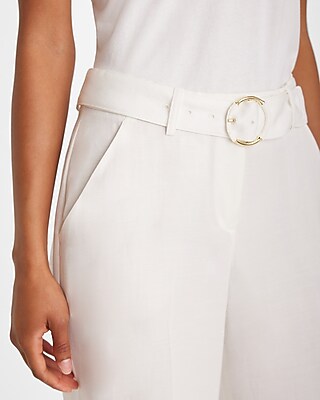 Editor Mid Rise Linen-Blend Belted Trouser Pant